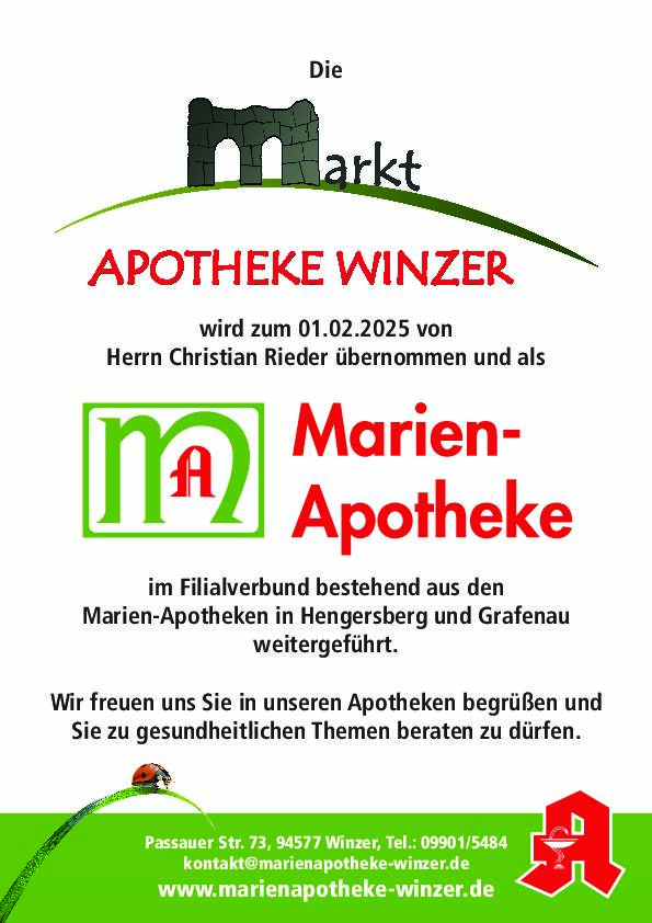 Ab 01.02.2025 für Sie auch in Winzer: Marien-Apotheke