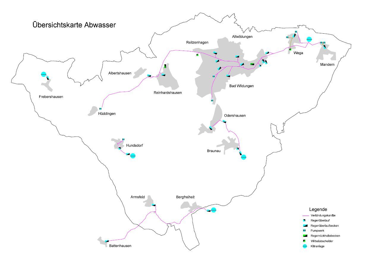 Übersichtskarte Abwasser in Bad Wildungen