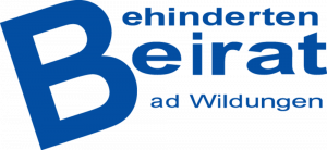 Links ein großes blaues B, das den ersten Buchstaben für die drei Wörter "Behinderten Beirat Bad Wildungen" bildet, die rechts daneben stehen.