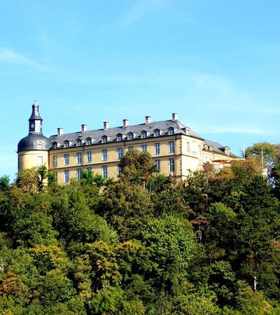 Schloss Friedrichstein umgeben vom Grün des Bergs nach Alt Wildungen