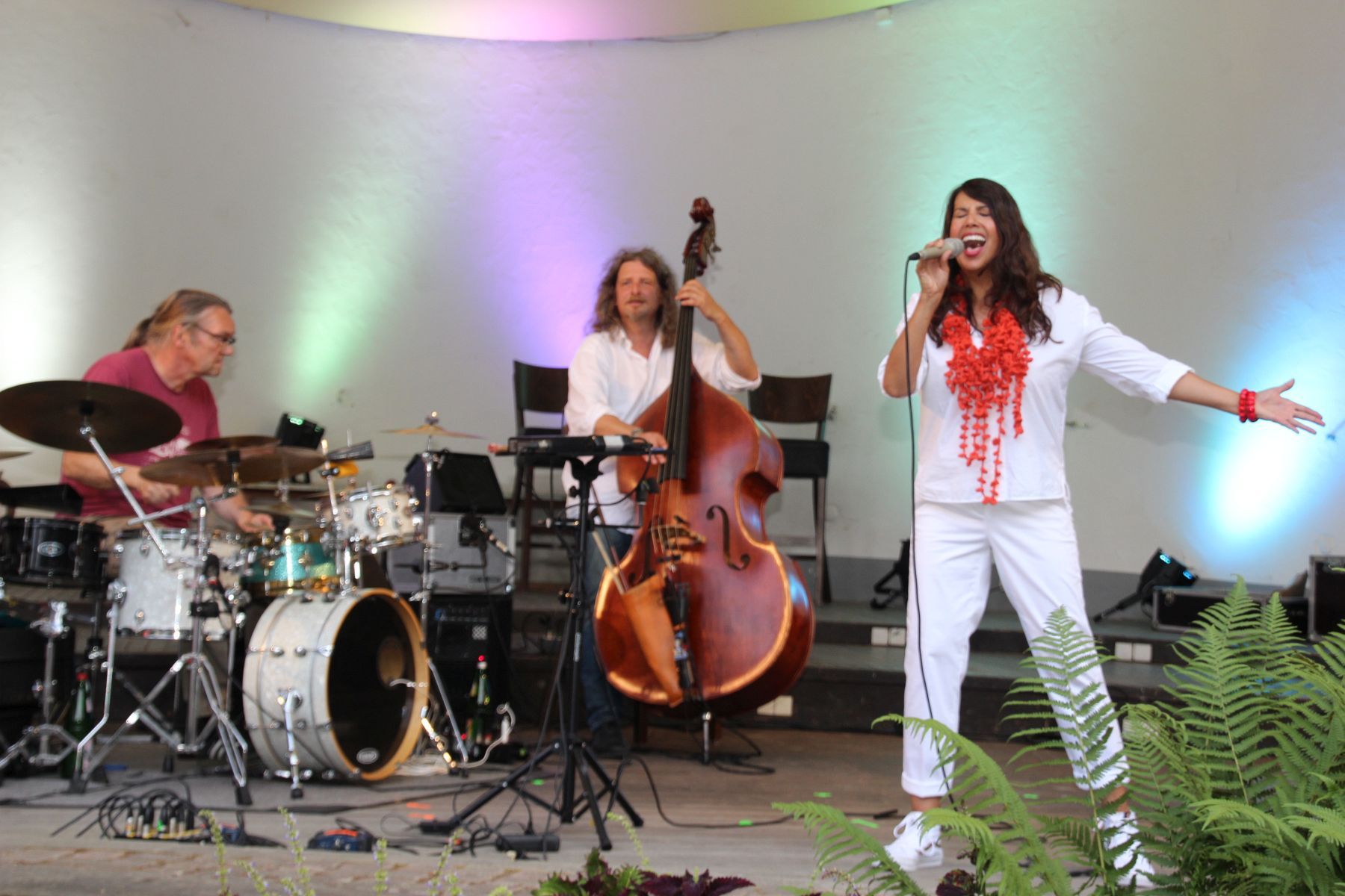 Zwei Künstler in Nahaufnahme auf der Bühne des Musikpavillon.