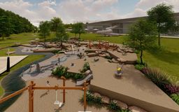 Eine 3D Grafik von einem Wasserspielplatz