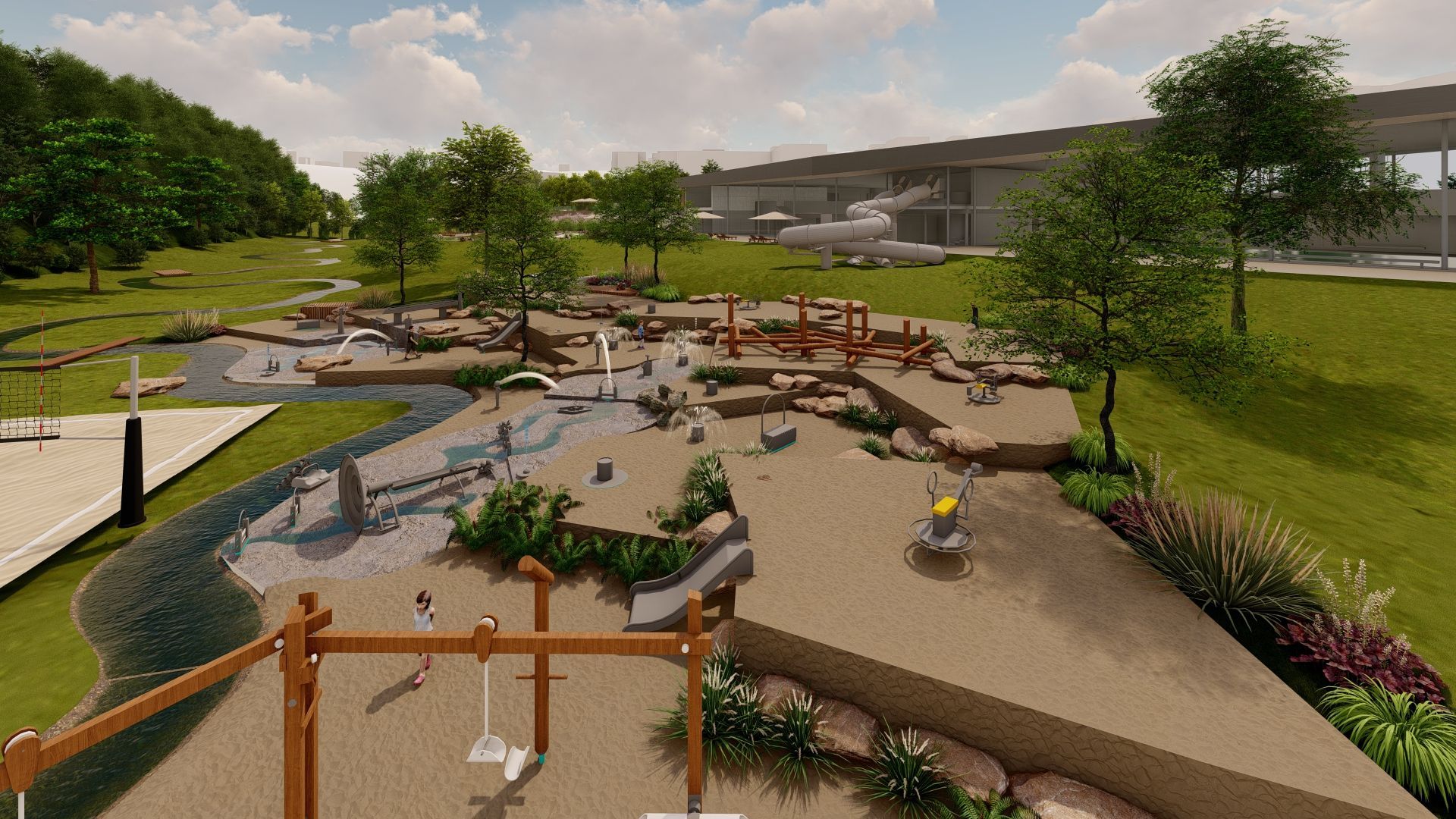 Eine 3D Grafik von einem Wasserspielplatz