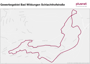 Eine Karte auf der das Gewerbegebiet Schlachthofstraße in Rot eingezeichnet ist.