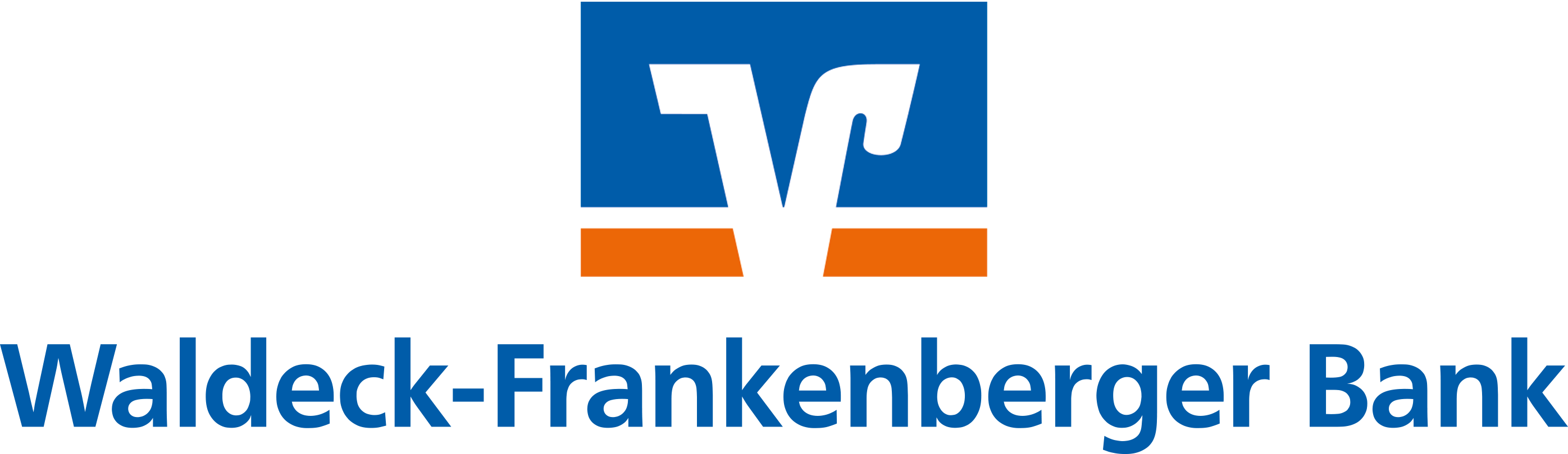 Ein V auf blau-weiß-orangenem Hintergrund. Darunter der Schriftzug 