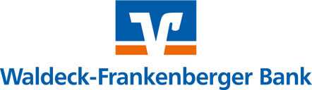 Ein V auf blau-weiß-orangenem Hintergrund. Darunter der Schriftzug 