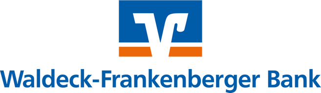 Ein V auf blau-weiß-orangenem Hintergrund. Darunter der Schriftzug 