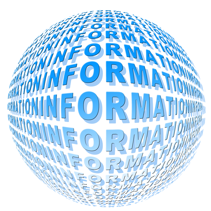 Eine blaue Kugel die aus dem wiederholenden Wort "Information" besteht.