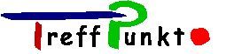 Das Wort "Treffpunkt" mit einem rot-blauen T, einem grünen P und einem roten Punkt an der rechten Seite.