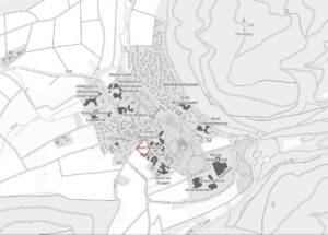 Es ist ein Bebauungsplan eines Baugebietes auf einer Karte zu sehen.