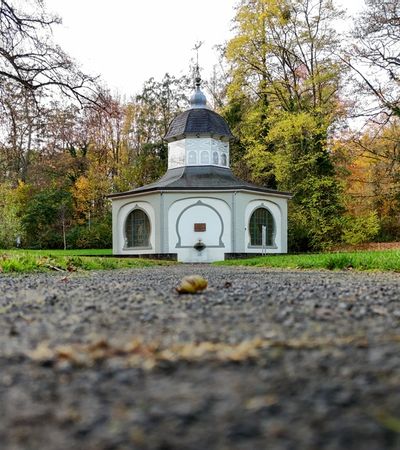 Zu sehen ist die Königsquelle Bad Wildungen im Herbst.