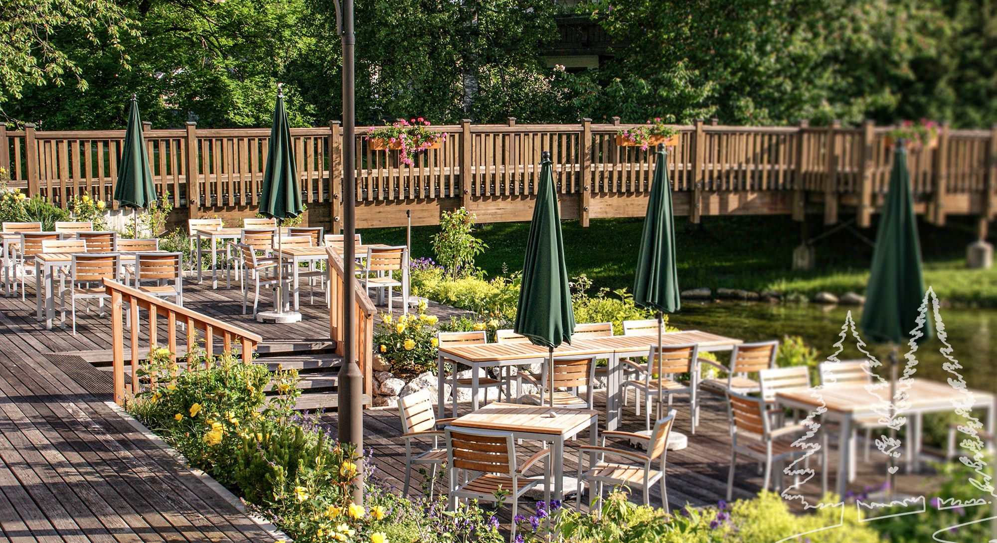 Gemütliche Außenterrasse des Resorts Fiskina in Fischen im Allgäu – entspannter Genuss mit Blick auf die Allgäuer Alpen in stilvoller Atmosphäre. Möchtest du den Fokus stärker auf Kulinarik, Veranstaltungen oder Jahreszeiten legen?