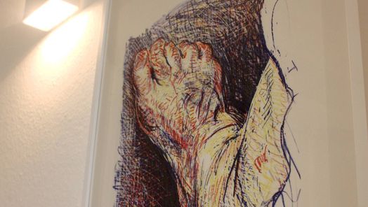 Nahaufnahme eines Wandbildes, Motiv Fuß.