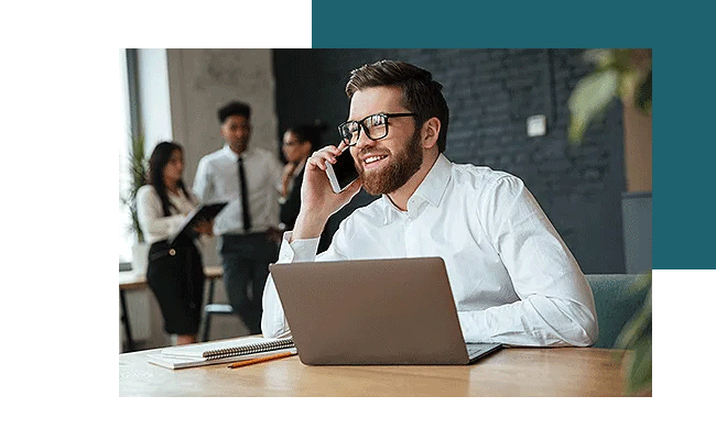 A man is talking on his cell phone about concept and product testing.