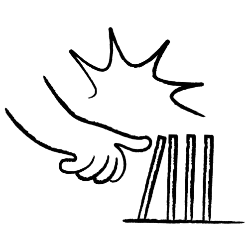 Gezeichnete Dominosteine, die angestoßen werden.