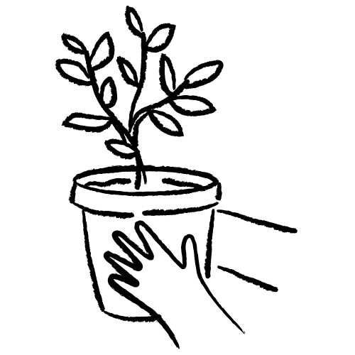 Comic von Händen, die eine Pflanze halten