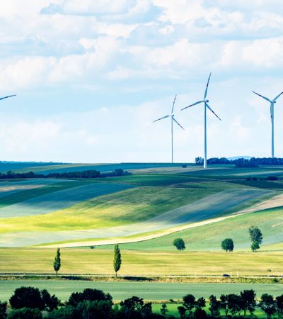 Windräder in der grünen Landschaft