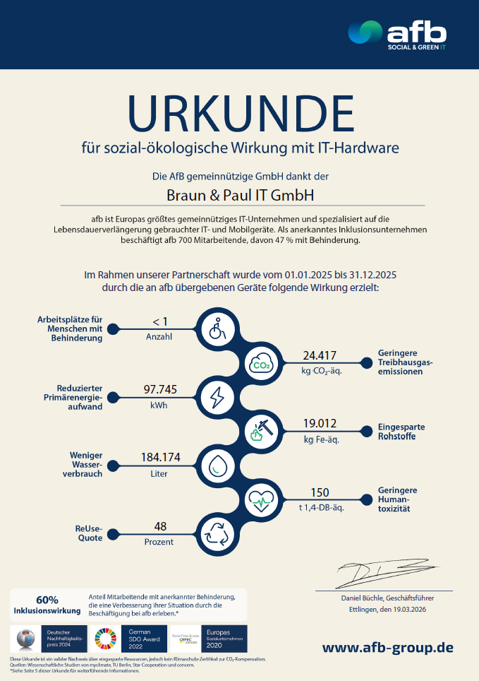 Braun & Paul erhält Urkunde für Nachhaltigkeit und Inklusion