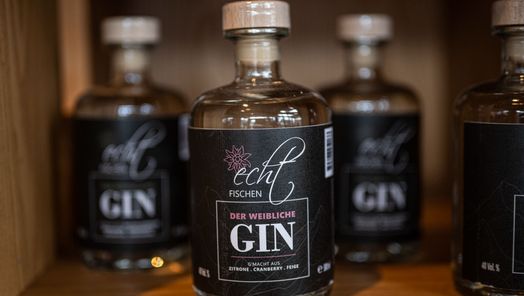 Selbstgemachter Gin „Der weibliche Gin“ der Speisegalerie mit Zitrone, Cranberry und Feige Geschmack.