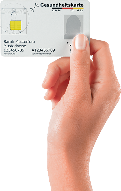Hand mit Gesundheitskarte in der Hand.