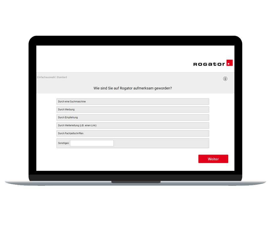 Ein Laptop mit der geöffneten Befragungssoftware von Rogator.