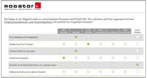 Internationale Kundenbefragung Beispiel Matrix mit verschiedenen Kriterien