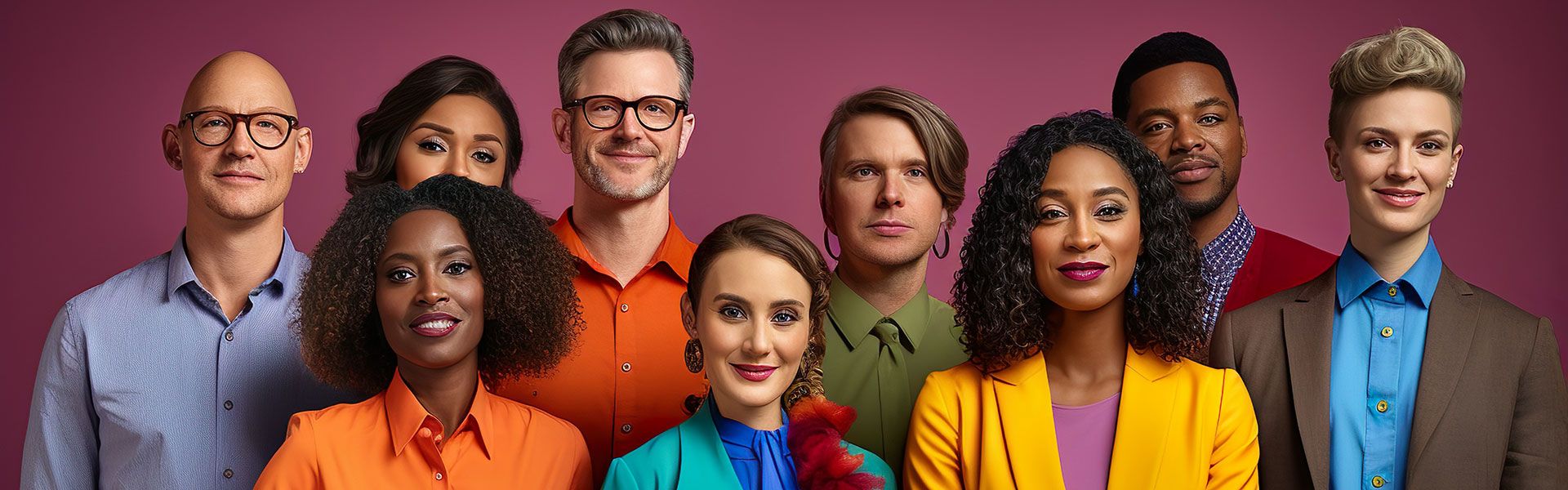 Gleichstellung als gelebter Unternehmensalltag: Menschen unterschiedlicher Hautfarben schauen in die Kamera.