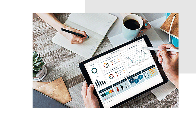 Auf einem Tablet ist ein Premium Dashboard zu sehen.