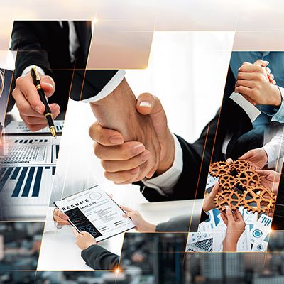 Eine Kollage an Bildern symbolisiert das Führen von Führungskräften.