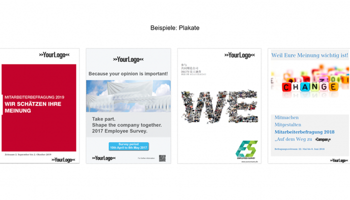 Plakate werben Mitarbeiterbefragungen an.