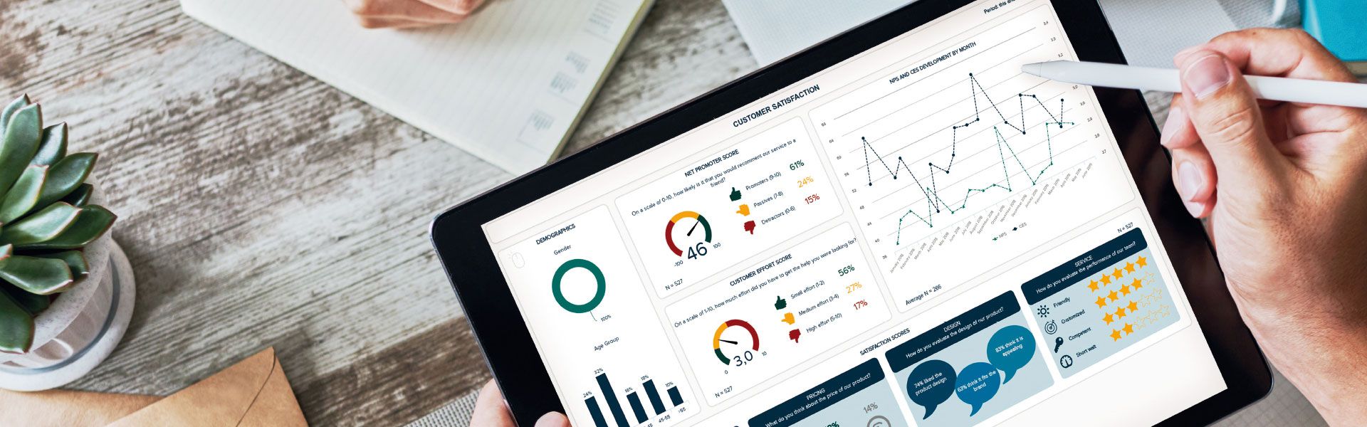 Eine Person sitzt an einem Tablet und ist bei der Paneladministration.