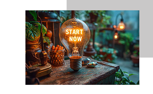 Auf einer Glühbirne steht "Start now" - damit ist die Panelmigration gemeint.