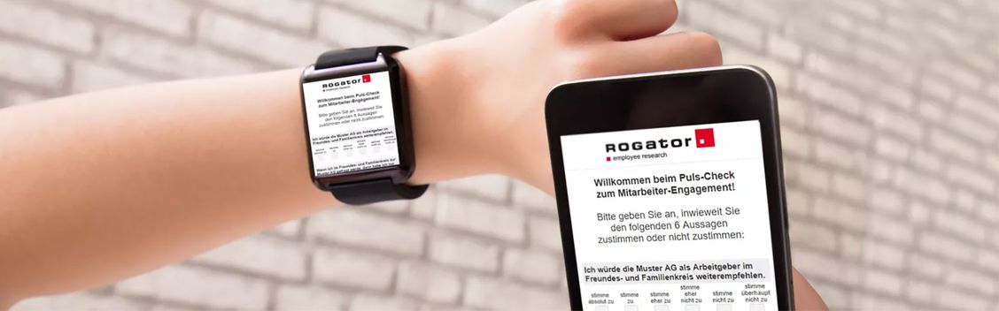 Puls-Befragungen können ganz einfach an jeglichen mobilen Endgeräten, zum Beispiel der Smartwatch oder dem Handy, durchgeführt werden.