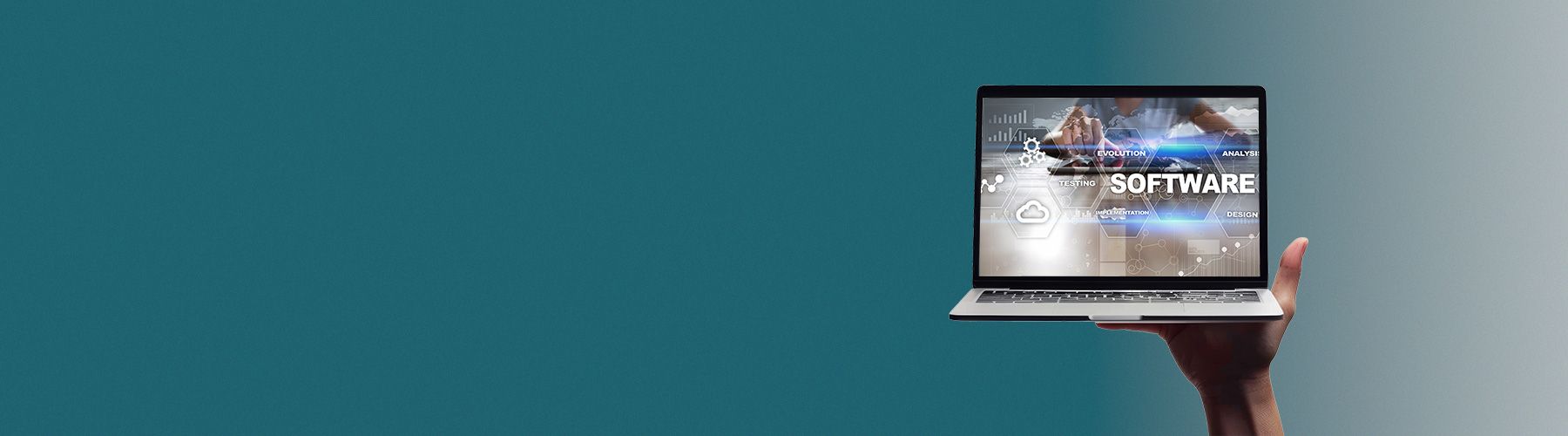 Auf dem Display eines Laptops wird der Begriff Software Video Galerie abgebildet.