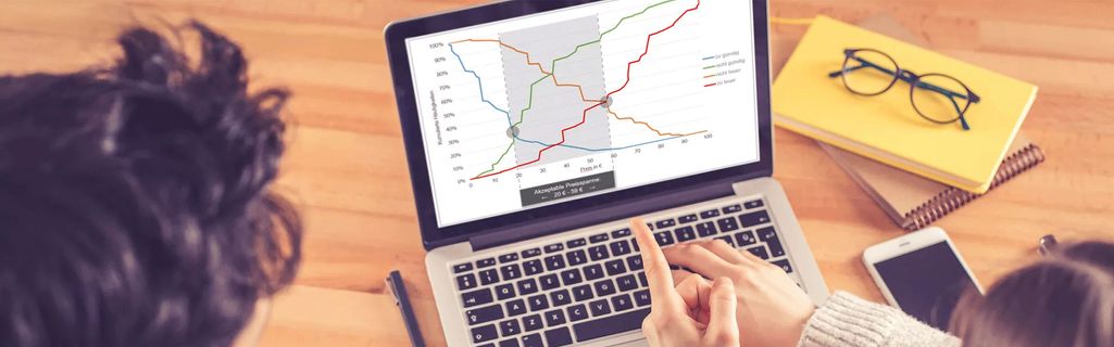 Conjoint Analyse Auswertungsbeispiel Van Westendorp auf Laptop.