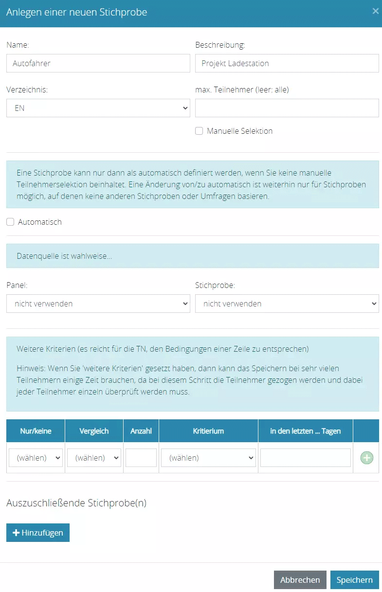 Anlegen einer Stichprobe