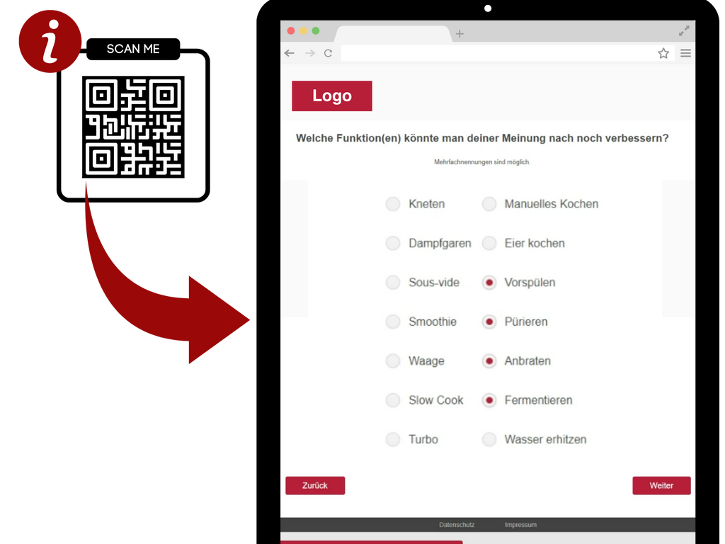 Mock-Up Durchführung der Kundenbefragung via QR-Code am Küchengerät