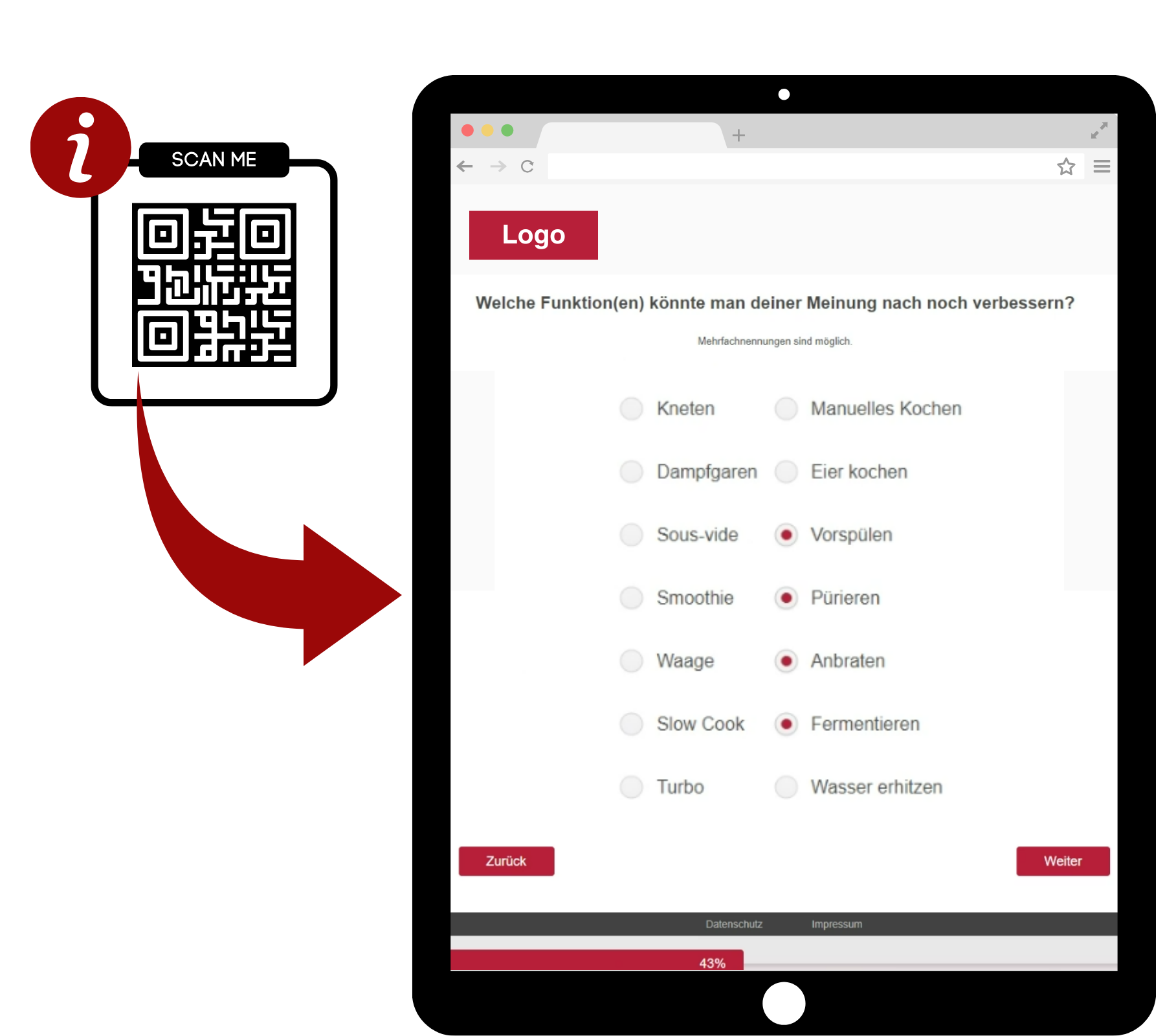 Mock-Up Durchführung der Kundenbefragung via QR-Code am Küchengerät
