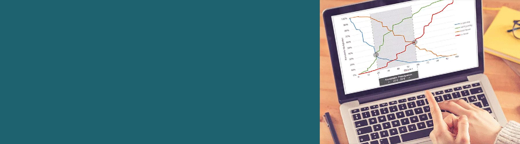 Conjoint Analyse Auswertungsbeispiel Van Westendorp auf Laptop.