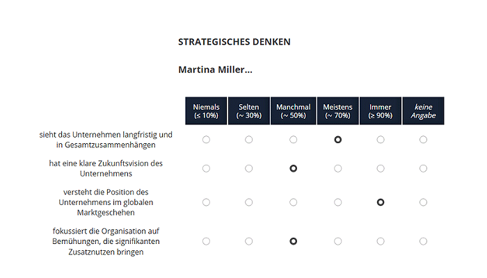 Führungskräftebefragung Demo Item zur Einschätzung des strategischen Denkens