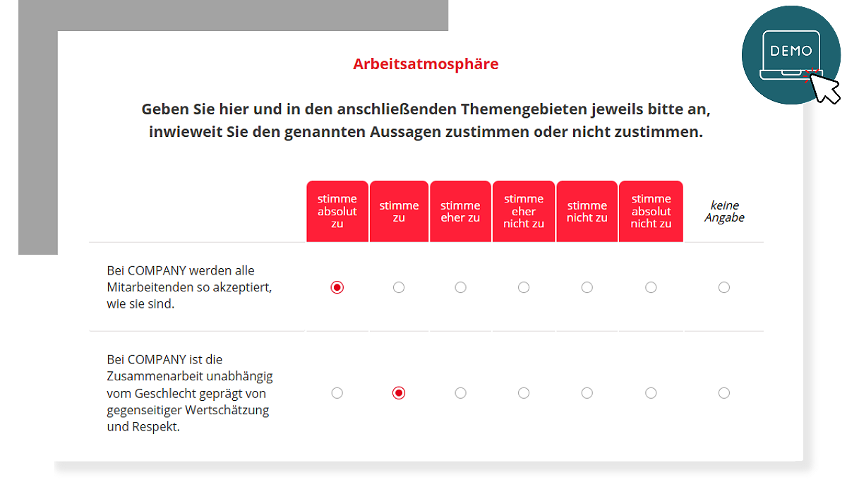 Gleichstelluns-Barometer Demo-Befragung Arbeitsatmosphäre