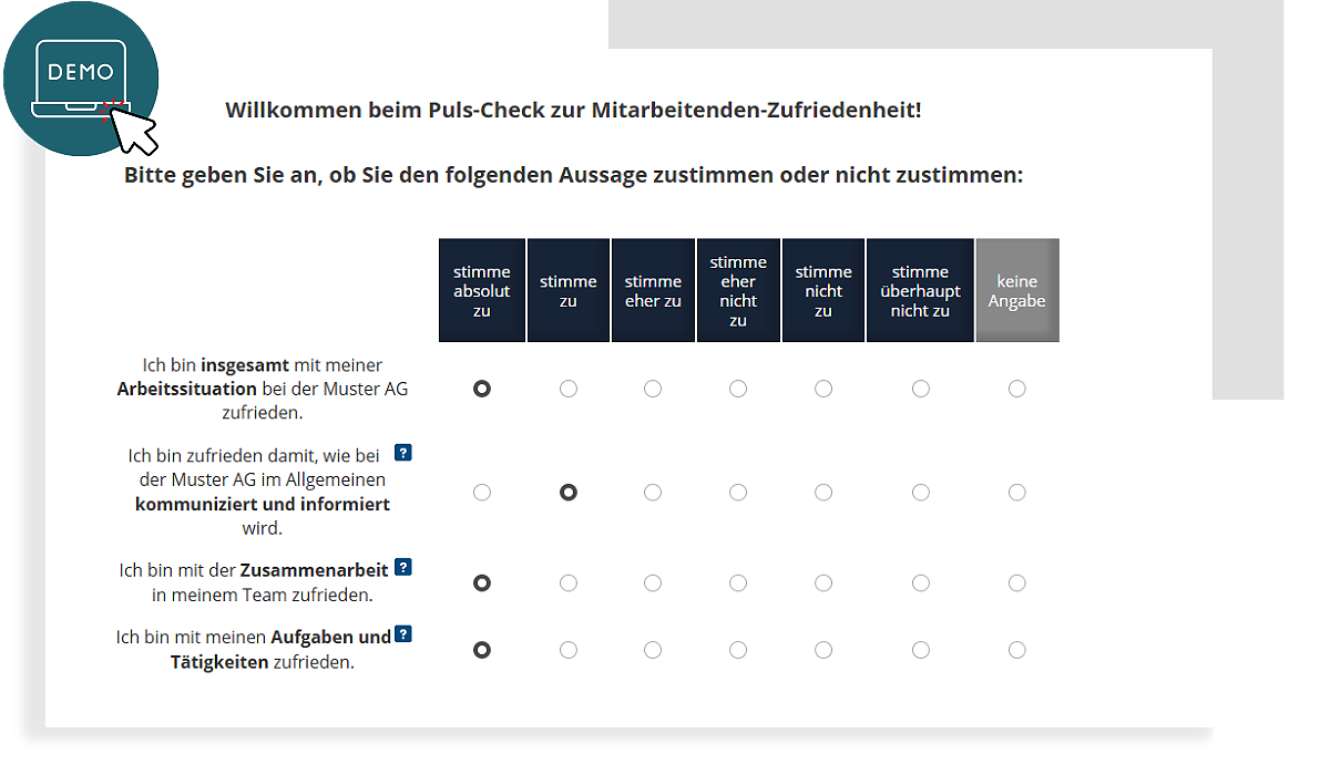 Puls-Check Demo-Befragung zu Mitarbeitenden-Zufriedenheit
