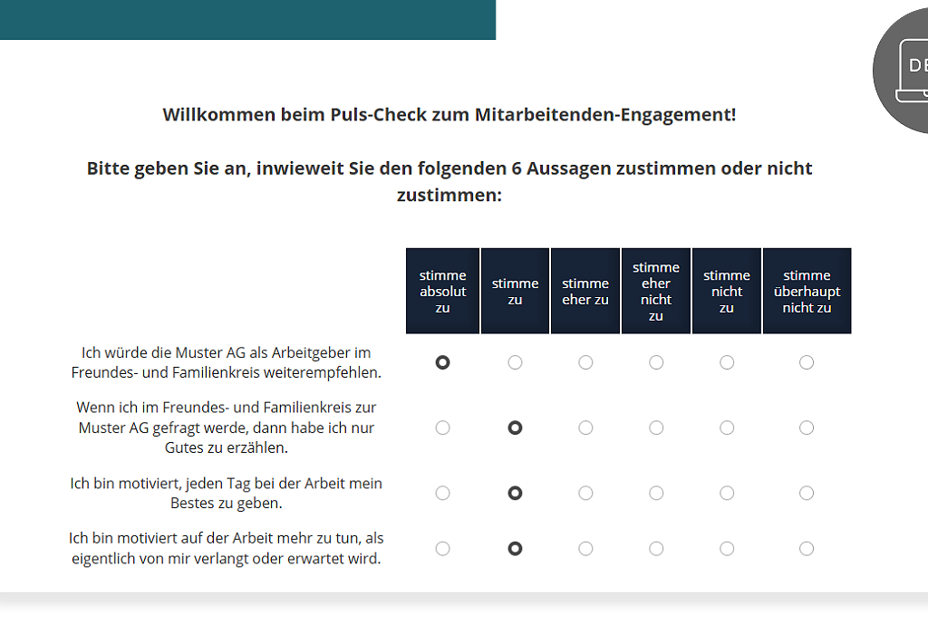 Puls-Check Demo-Befragung zu Mitarbeitenden-Engagement