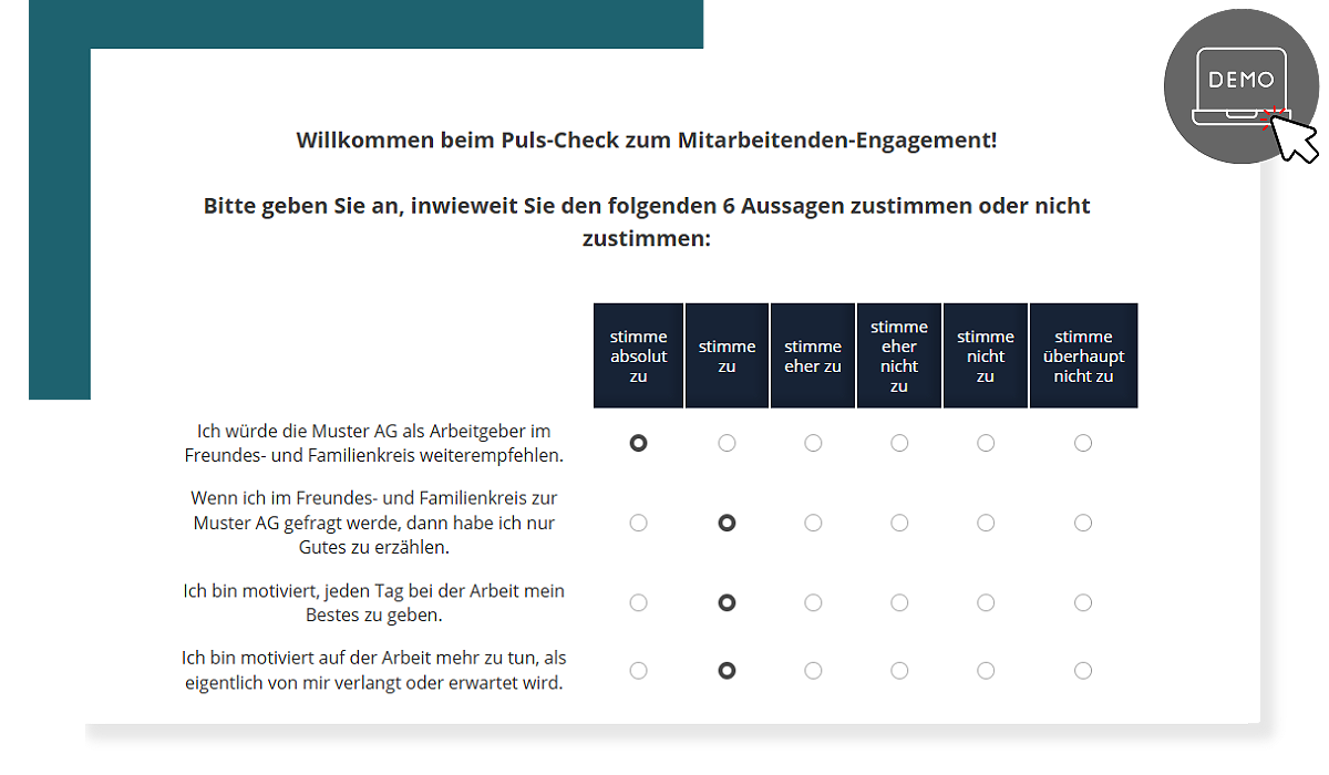 Puls-Check Demo-Befragung zu Mitarbeitenden-Engagement