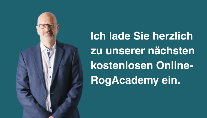 Ein Mann lädt zur Teilnahme an der RogAcademy ein.