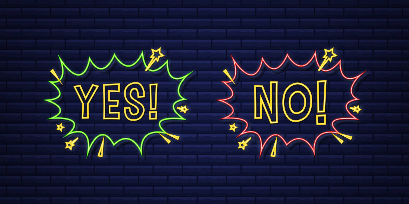 Yes and No speech bubble in pop art style. Feedback concept. Positive feedback concept. Neon icon. Vector stock illustration