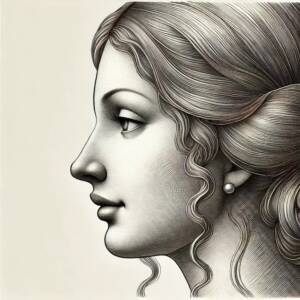 Weibliches Seitenprofil mit idealer Stirn-, Nasen- und Kinnprojektion – Nase erscheint natürlich eingebettet