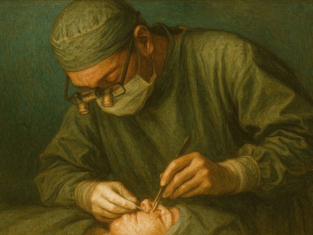 Dr. Brügel während einer ästhetischen Nasenoperation (Rhinoplastik) im OP. Das Bild zeigt den erfahrenen HNO-Chirurgen hochkonzentriert bei einem strukturerhaltenden Eingriff – ein Symbol für Präzision, moderne Technik und ästhetischen Anspruch in der funktionell-ästhetischen Nasenchirurgie.