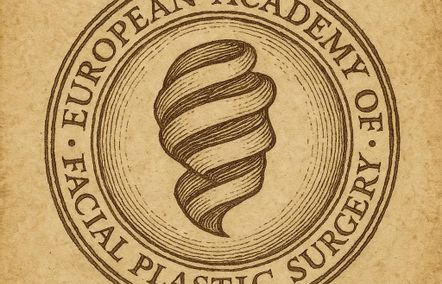 Renaissance-inspiriertes Siegel der European Academy of Facial Plastic Surgery mit stilisiertem Bandprofil auf gealtertem Pergament