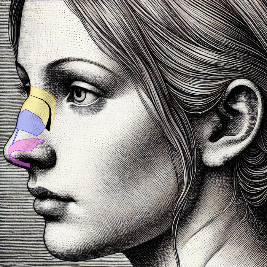 Ein knöcherner Keil wird aus dem Nasenbein entfernt